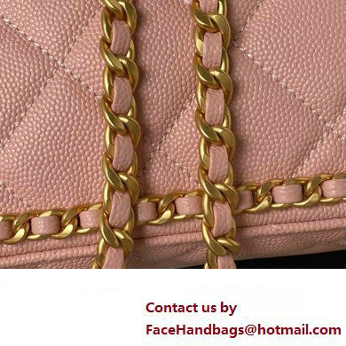 Chanel Grained Calfskin  &  Gold-Tone Metal Chain Backpack Bag AS4490 Pink 2023